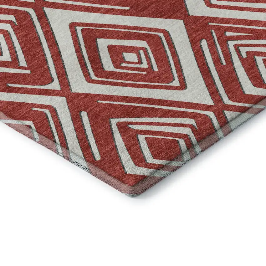 Red And Ivory Geometric Washable Area Rug With UV Protection Photo 9