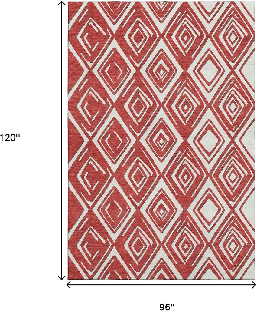 Red And Ivory Geometric Washable Area Rug With UV Protection Photo 3