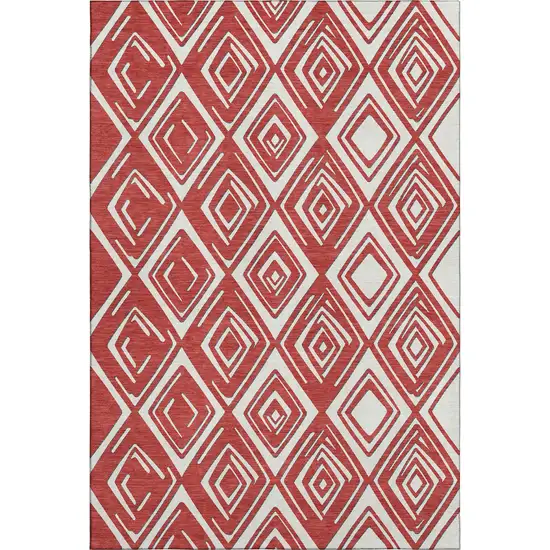 Red And Ivory Geometric Washable Area Rug With UV Protection Photo 1