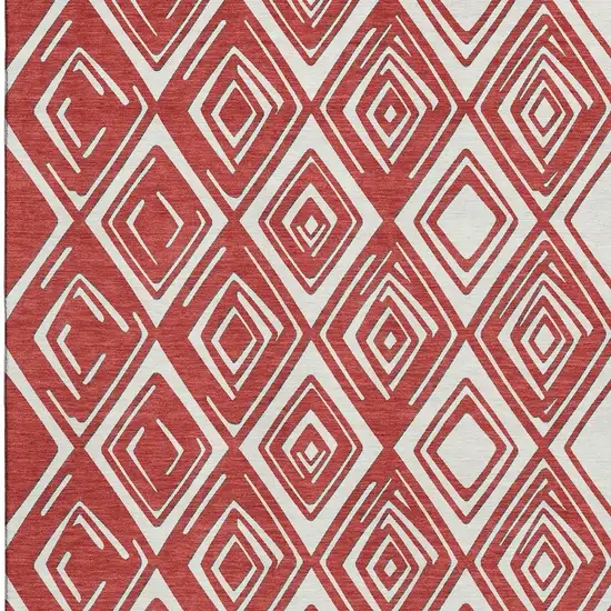 Red And Ivory Geometric Washable Area Rug With UV Protection Photo 8