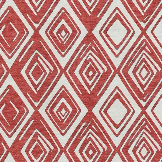 Red And Ivory Geometric Washable Area Rug With UV Protection Photo 4