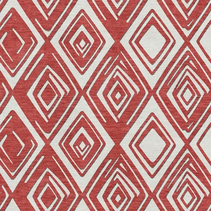 Red And Ivory Geometric Washable Area Rug With UV Protection Photo 4