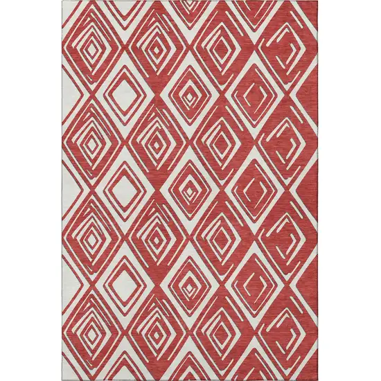 Red And Ivory Geometric Washable Area Rug With UV Protection Photo 4