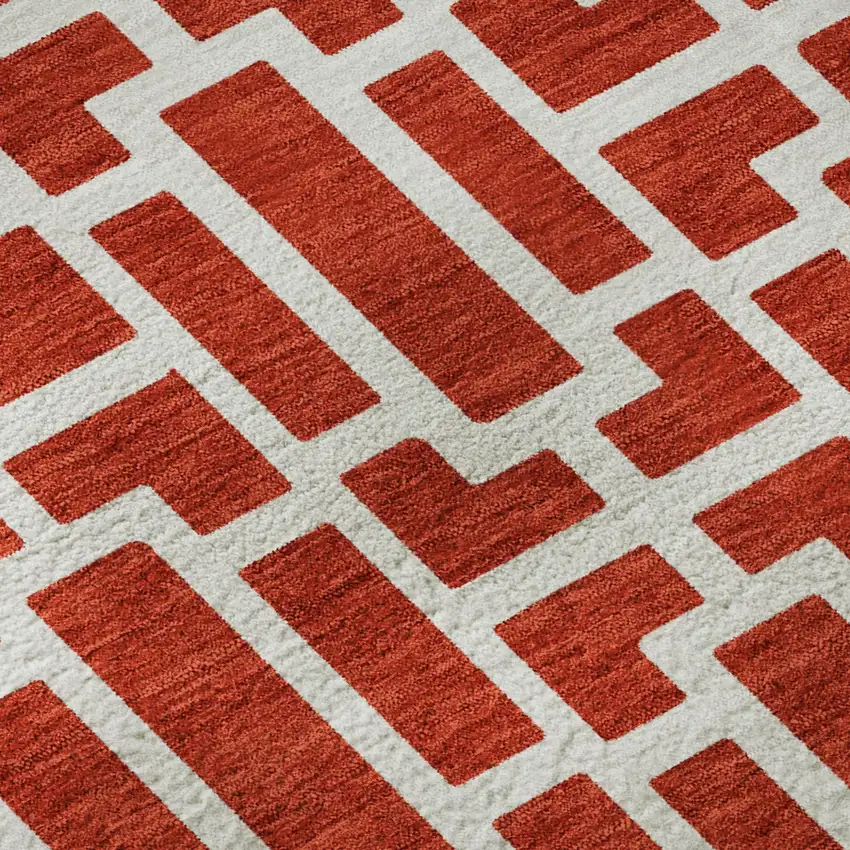 Red And Ivory Geometric Washable Area Rug With UV Protection Photo 8