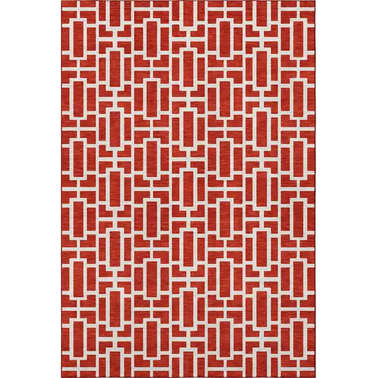 Red And Ivory Geometric Washable Area Rug With UV Protection Photo 4