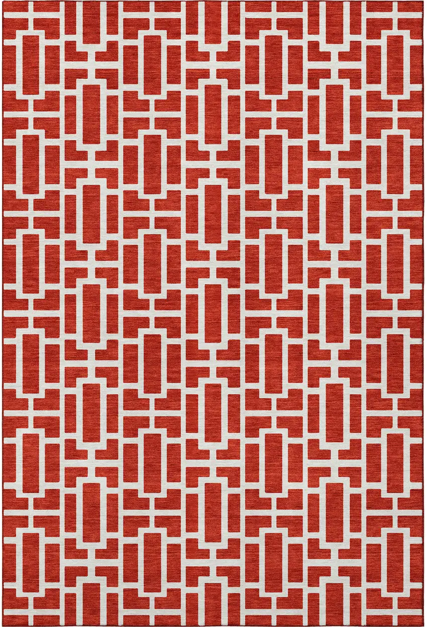 Red And Ivory Geometric Washable Area Rug With UV Protection Photo 4