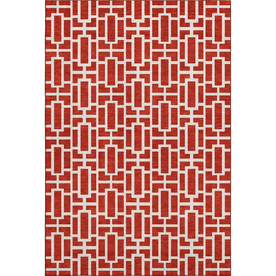 Red And Ivory Geometric Washable Area Rug With UV Protection Photo 1