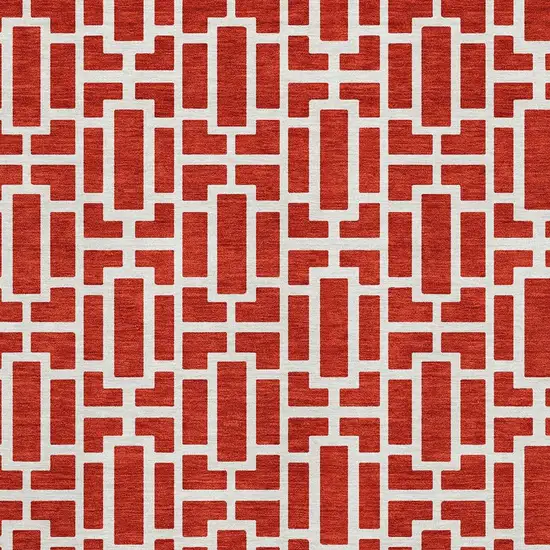 Red And Ivory Geometric Washable Area Rug With UV Protection Photo 3