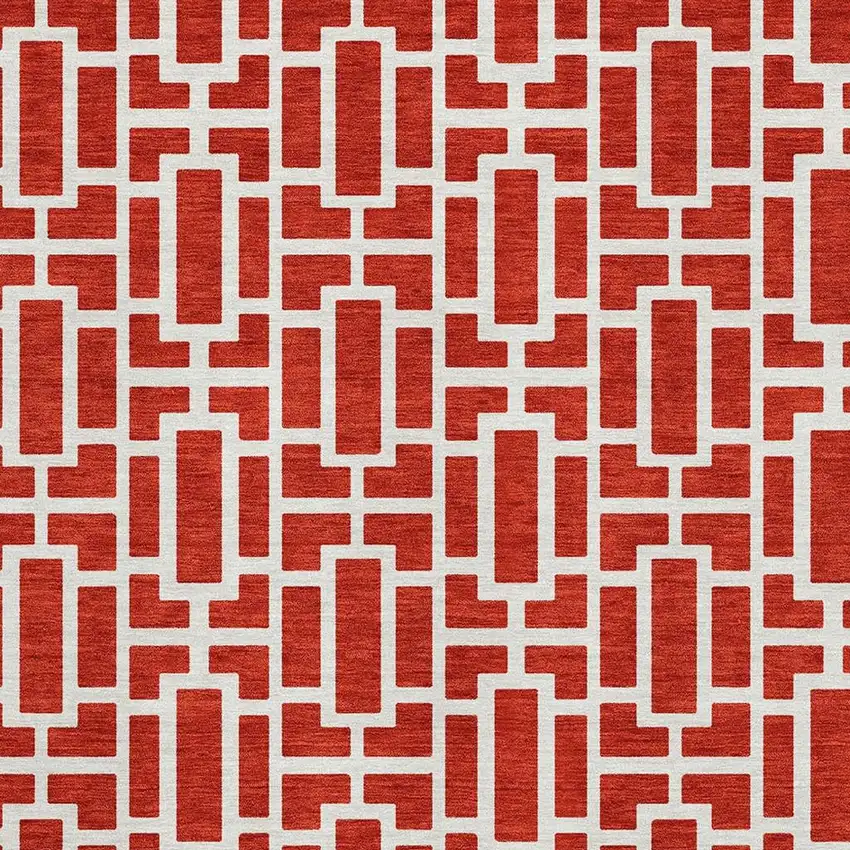 Red And Ivory Geometric Washable Area Rug With UV Protection Photo 3