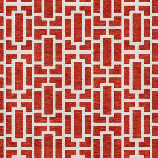 Red And Ivory Geometric Washable Area Rug With UV Protection Photo 3
