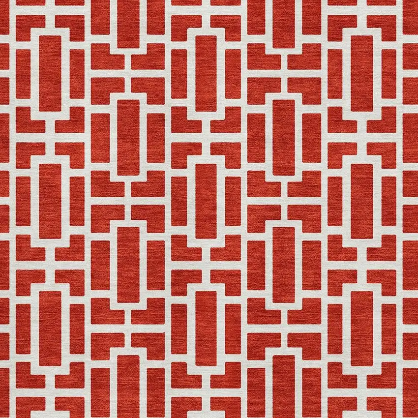 Red And Ivory Geometric Washable Area Rug With UV Protection Photo 3