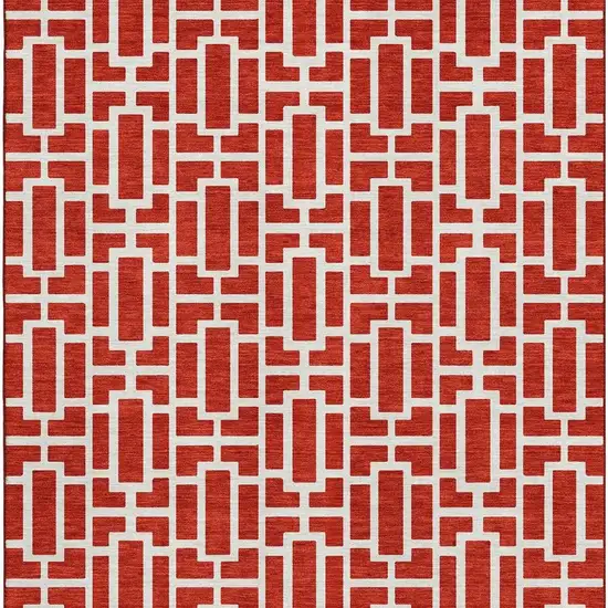 Red And Ivory Geometric Washable Area Rug With UV Protection Photo 4