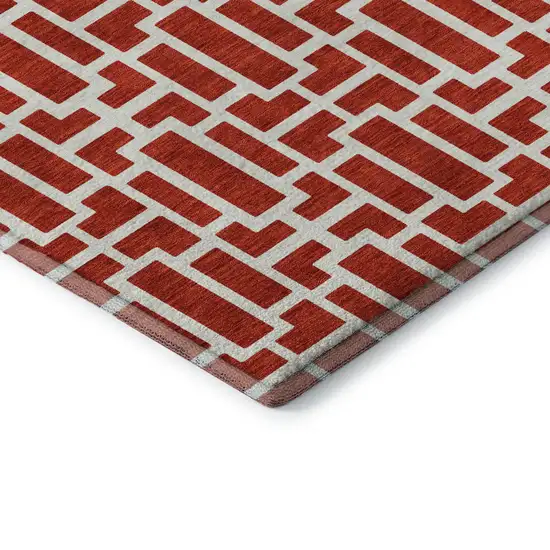 Red And Ivory Geometric Washable Area Rug With UV Protection Photo 8