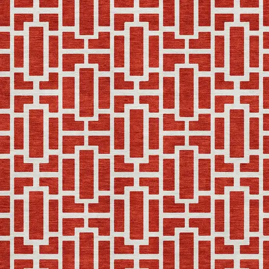 Red And Ivory Geometric Washable Area Rug With UV Protection Photo 3