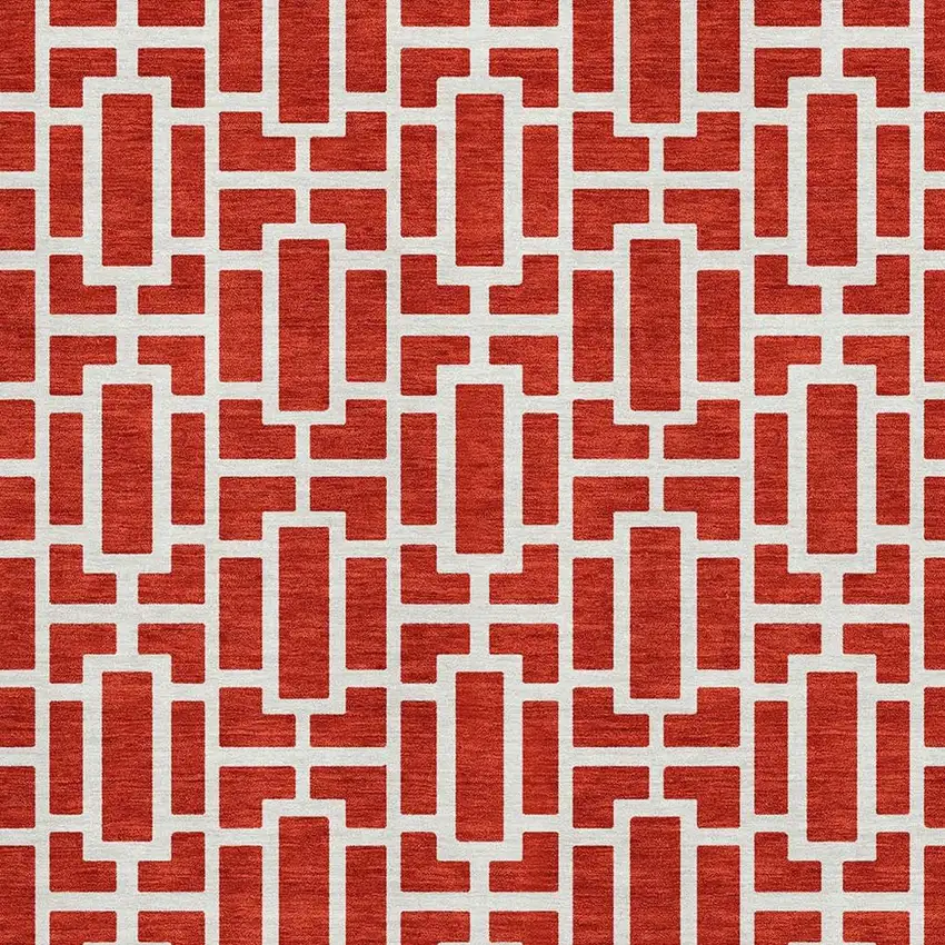 Red And Ivory Geometric Washable Area Rug With UV Protection Photo 3