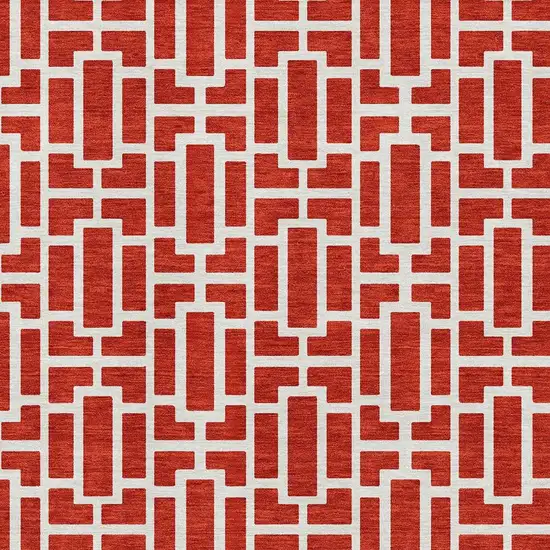 Red And Ivory Geometric Washable Area Rug With UV Protection Photo 3