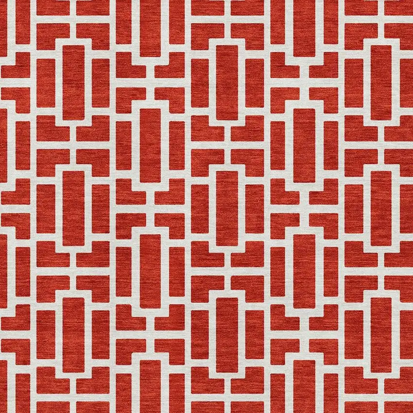 Red And Ivory Geometric Washable Area Rug With UV Protection Photo 3