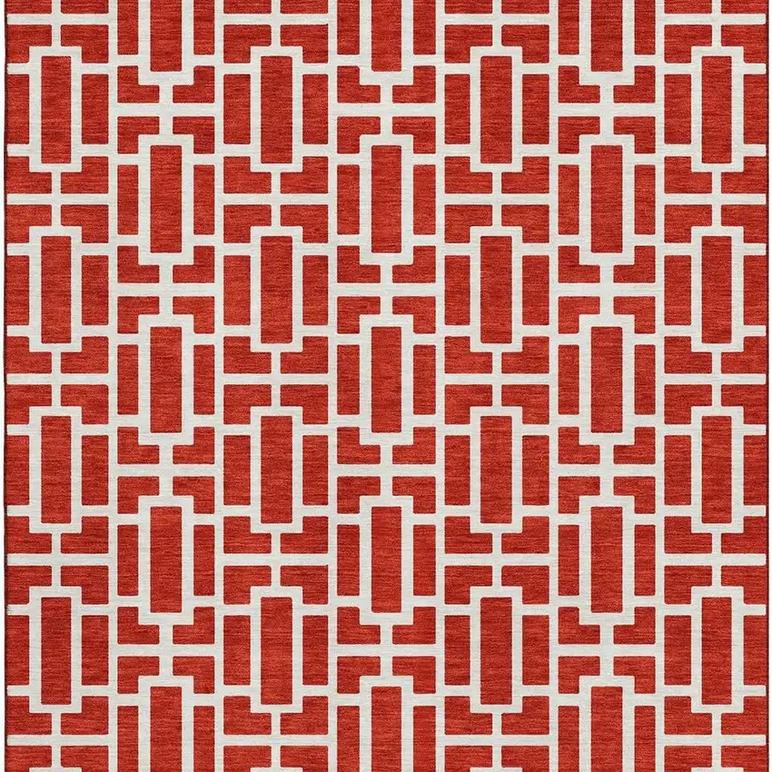Red And Ivory Geometric Washable Area Rug With UV Protection Photo 4