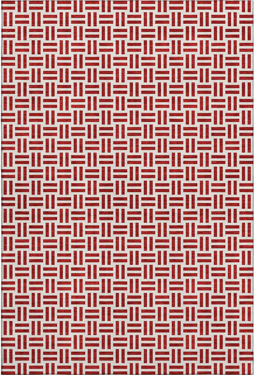 Red And Ivory Geometric Washable Area Rug With UV Protection Photo 1
