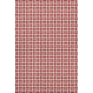 Photo of Red And Ivory Geometric Washable Area Rug With UV Protection