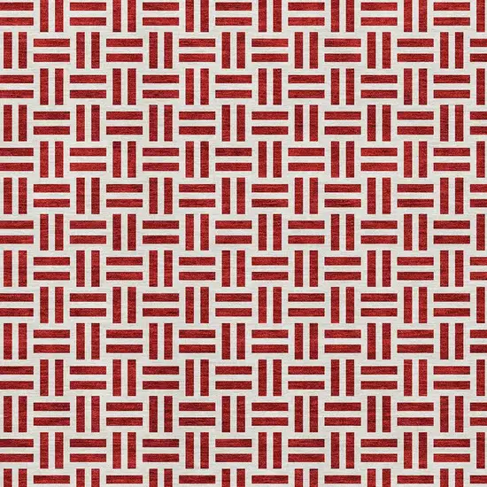 Red And Ivory Geometric Washable Area Rug With UV Protection Photo 2