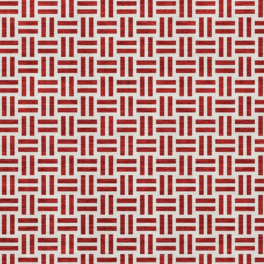 Red And Ivory Geometric Washable Area Rug With UV Protection Photo 2