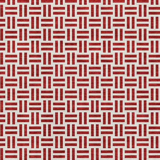 Red And Ivory Geometric Washable Area Rug With UV Protection Photo 2