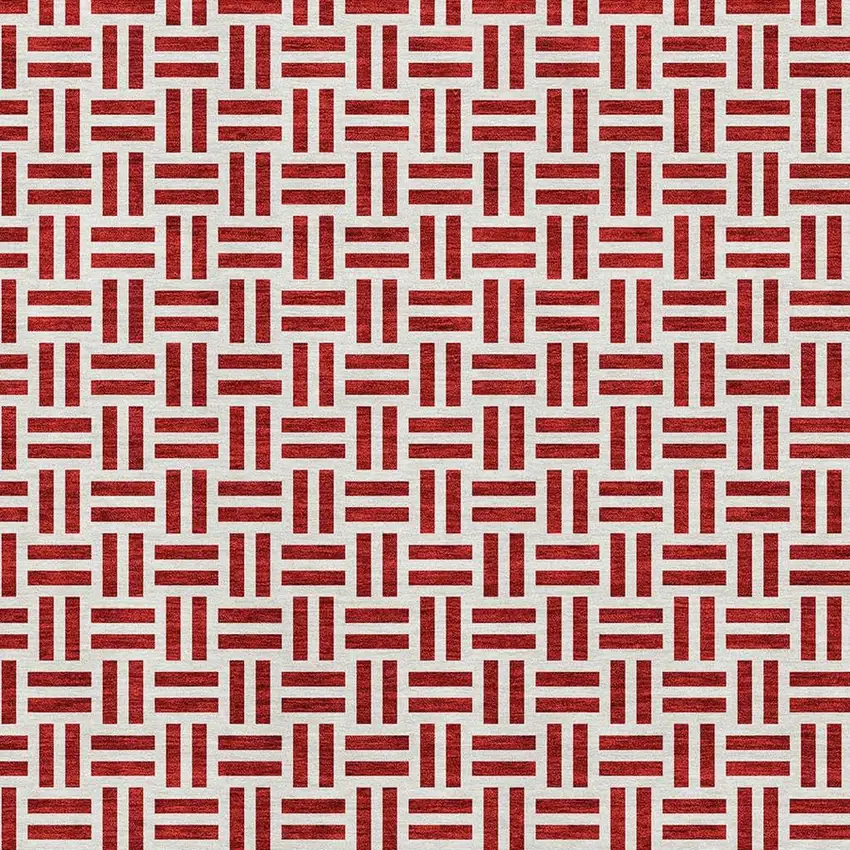 Red And Ivory Geometric Washable Area Rug With UV Protection Photo 2