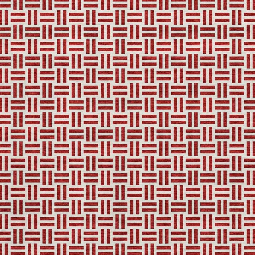 Red And Ivory Geometric Washable Area Rug With UV Protection Photo 3