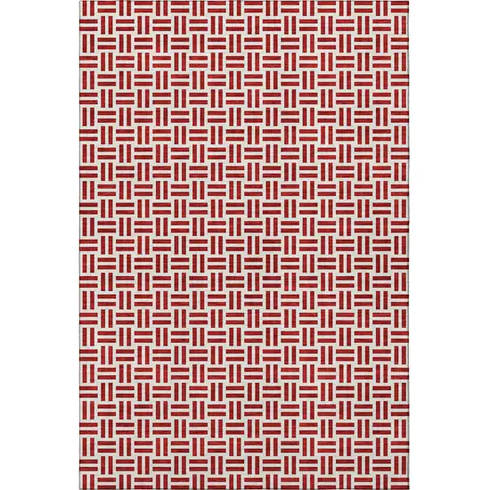 Red And Ivory Geometric Washable Area Rug With UV Protection Photo 2