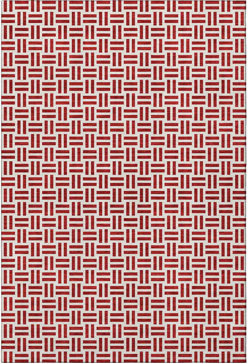 Red And Ivory Geometric Washable Area Rug With UV Protection Photo 2