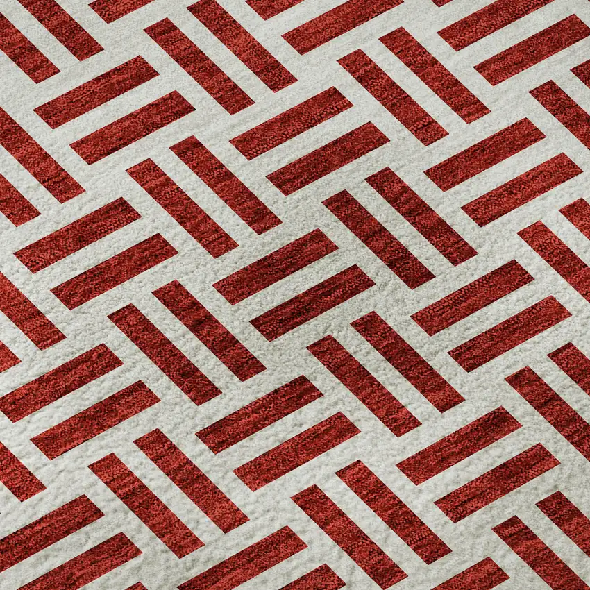 Red And Ivory Geometric Washable Area Rug With UV Protection Photo 8