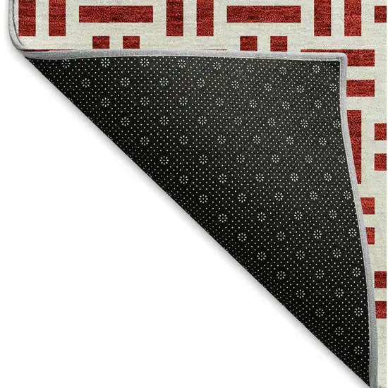 Red And Ivory Geometric Washable Area Rug With UV Protection Photo 5