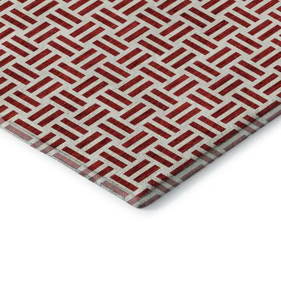 Red And Ivory Geometric Washable Area Rug With UV Protection Photo 8