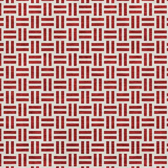 Red And Ivory Geometric Washable Area Rug With UV Protection Photo 2