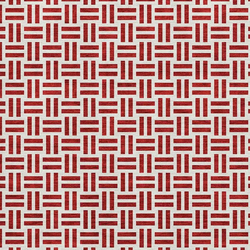 Red And Ivory Geometric Washable Area Rug With UV Protection Photo 2