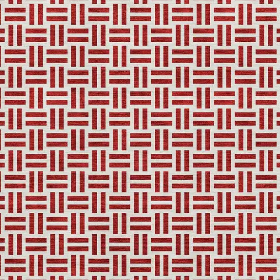 Red And Ivory Geometric Washable Area Rug With UV Protection Photo 2