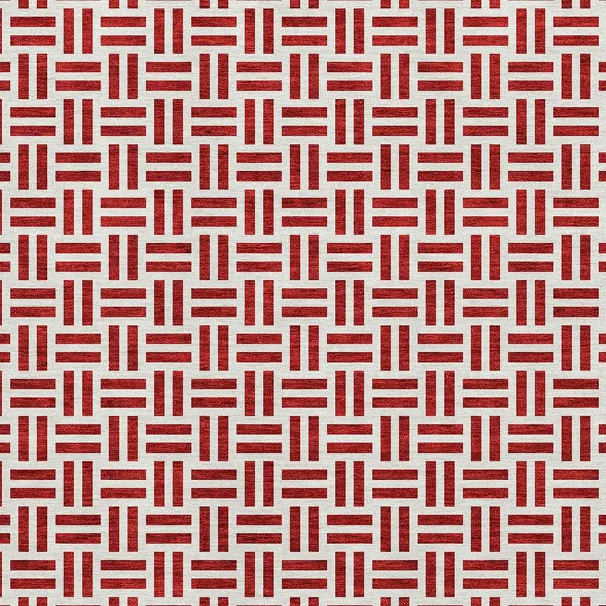 Red And Ivory Geometric Washable Area Rug With UV Protection Photo 2