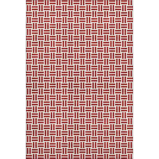 Red And Ivory Geometric Washable Area Rug With UV Protection Photo 1
