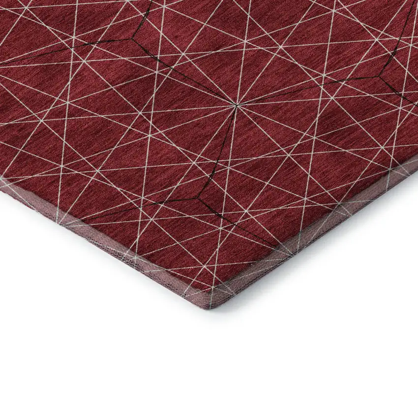 Red And Ivory Geometric Washable Area Rug With UV Protection Photo 7