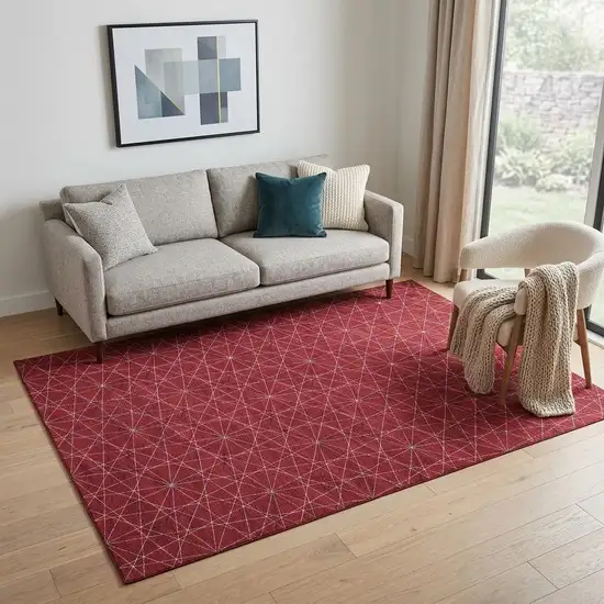 Red And Ivory Geometric Washable Area Rug With UV Protection Photo 1