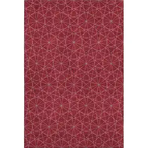 Photo of Red And Ivory Geometric Washable Area Rug With UV Protection