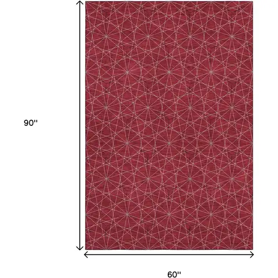 Red And Ivory Geometric Washable Area Rug With UV Protection Photo 8