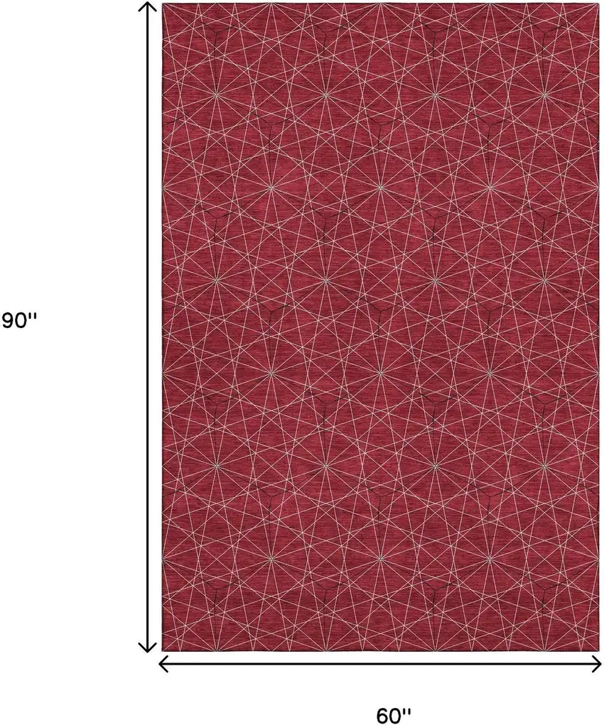 Red And Ivory Geometric Washable Area Rug With UV Protection Photo 8