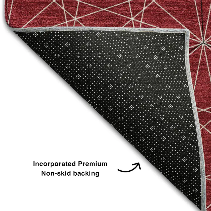 Red And Ivory Geometric Washable Area Rug With UV Protection Photo 6