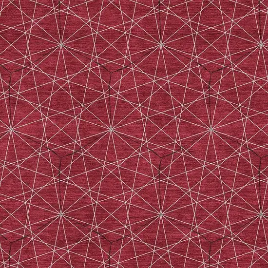 Red And Ivory Geometric Washable Area Rug With UV Protection Photo 2