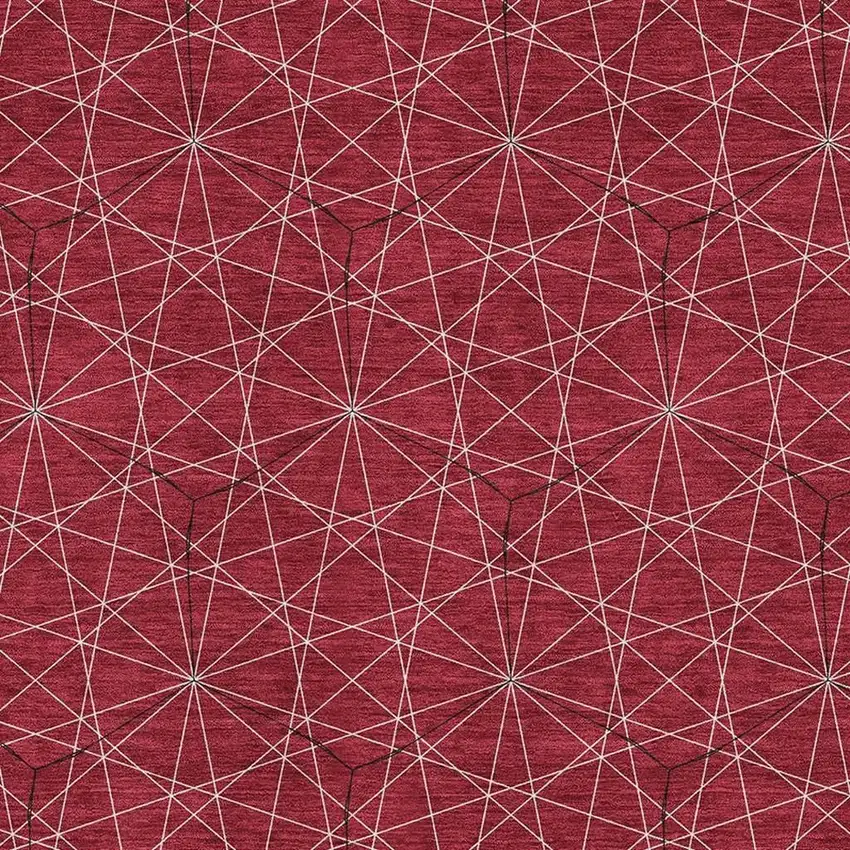 Red And Ivory Geometric Washable Area Rug With UV Protection Photo 2