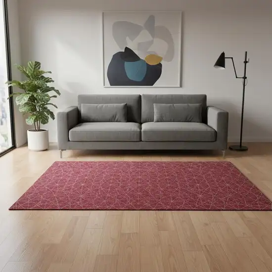 Red And Ivory Geometric Washable Area Rug With UV Protection Photo 2