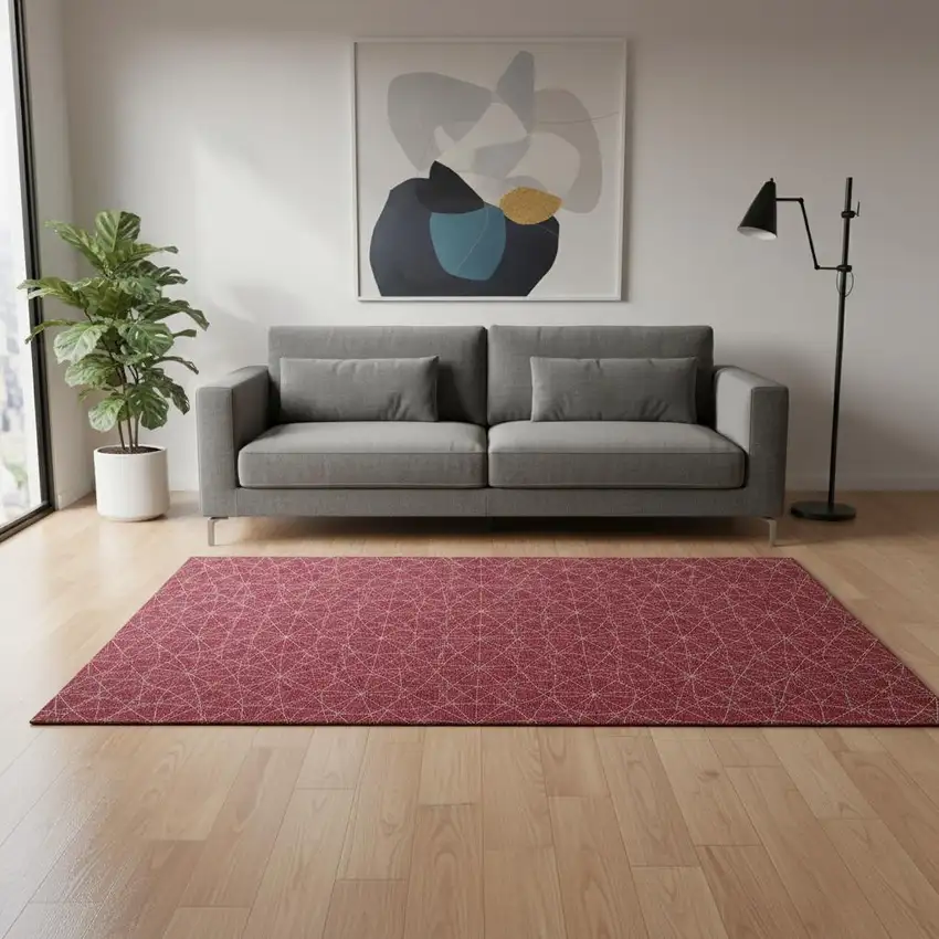 Red And Ivory Geometric Washable Area Rug With UV Protection Photo 2