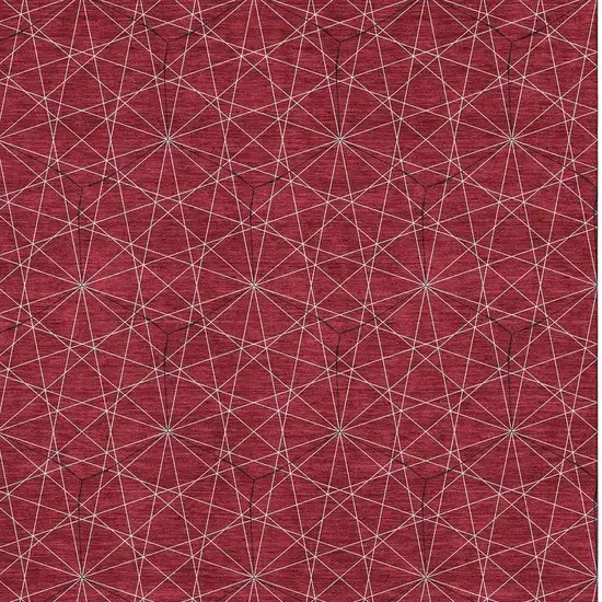Red And Ivory Geometric Washable Area Rug With UV Protection Photo 2